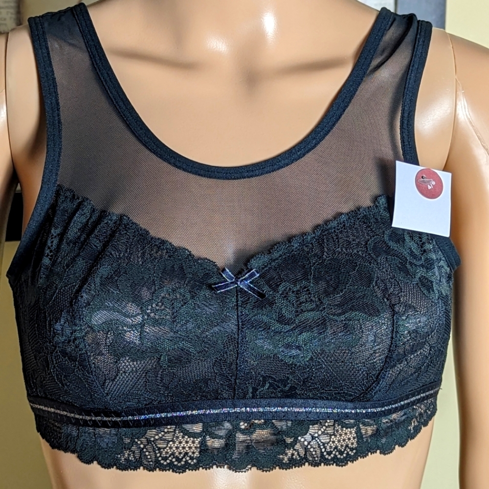 Bundle 2 New Cacique black lace & mesh 3 hook bras bralettes sz S (4/6)